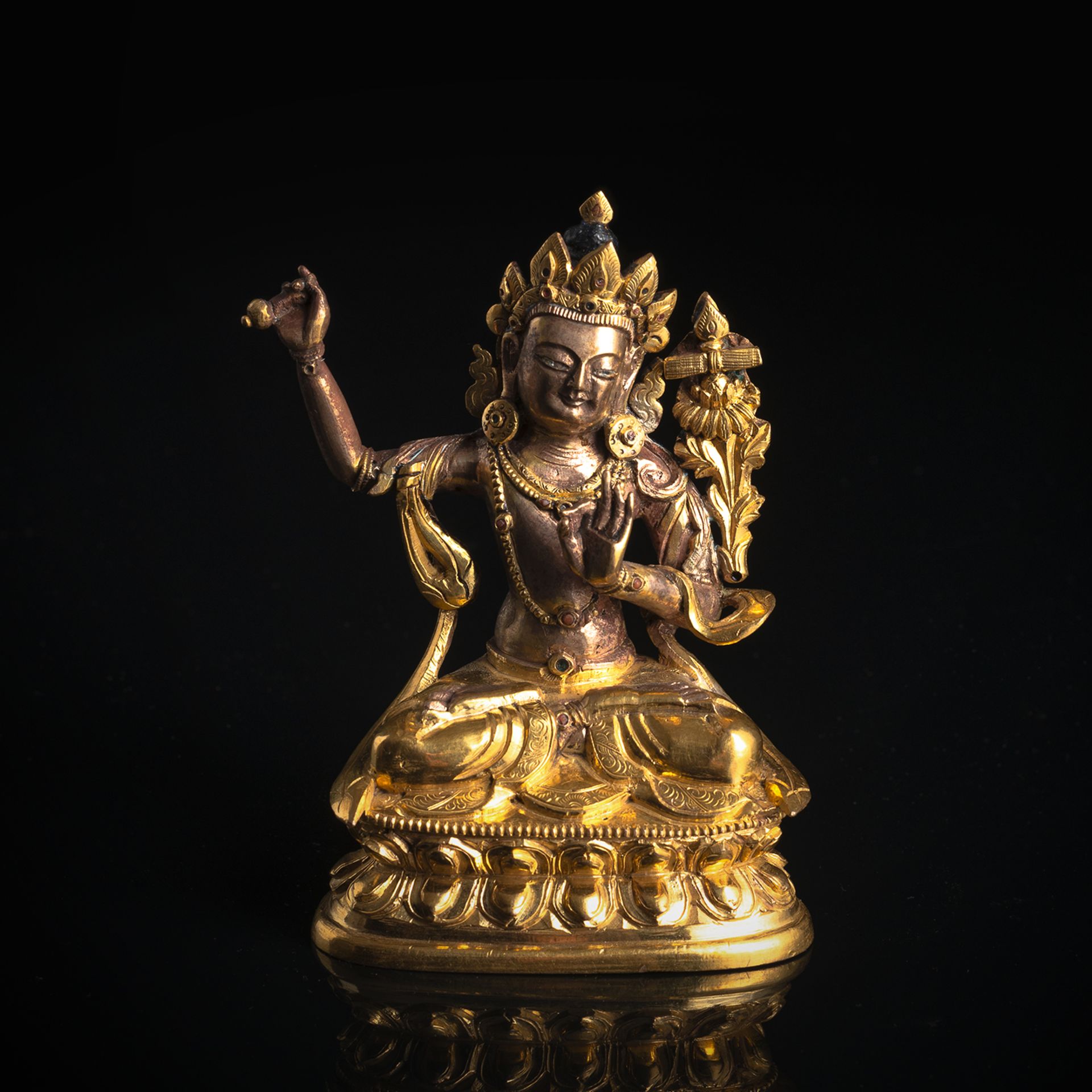 Partiell feuervergoldete Bronze des Manjushri