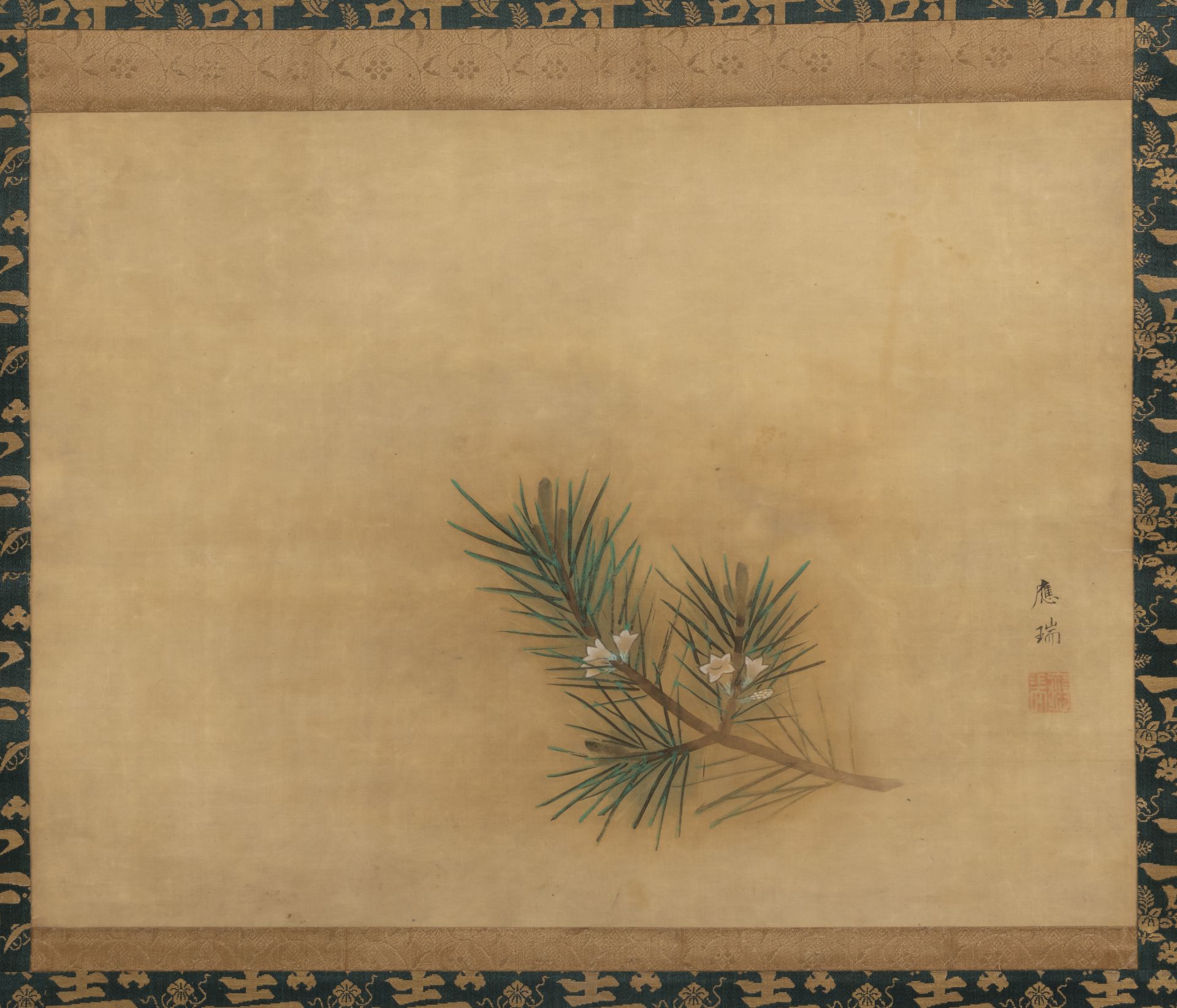 Drei Malereien von verschiedenen Künstlern: Landschaftsmalerei mit Dorf, Darstellung des Amida Budd - Bild 6 aus 9