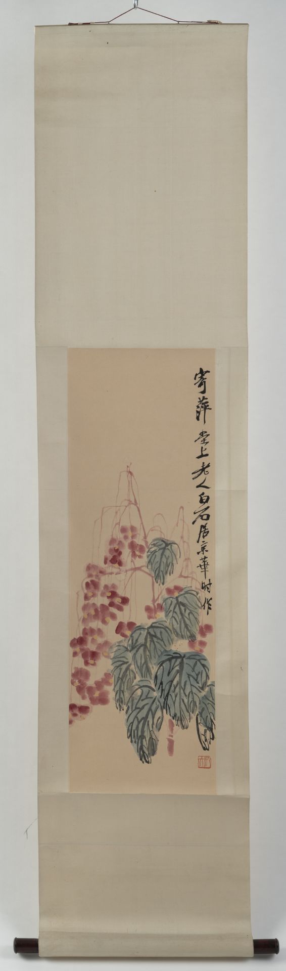 FOUR HANGING SCROLLS WITH COLOR WOODBLOCK PRINTS ('MU BAN SHUI YIN') OF FLORAL DEPICTIONS AFTER QI - Image 13 of 14