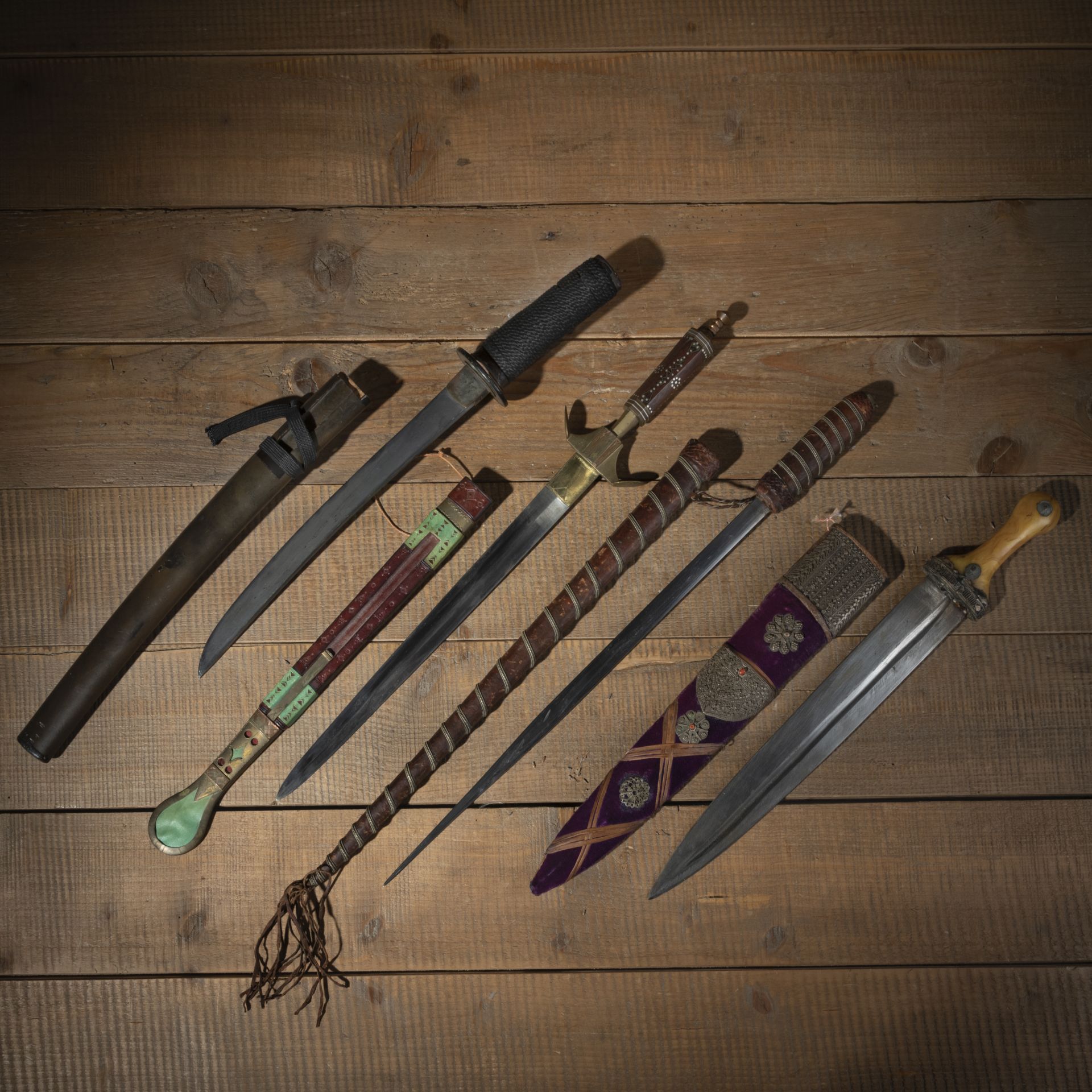 A WAKIZASHI AND THREE OTHER SHORT SWORDS