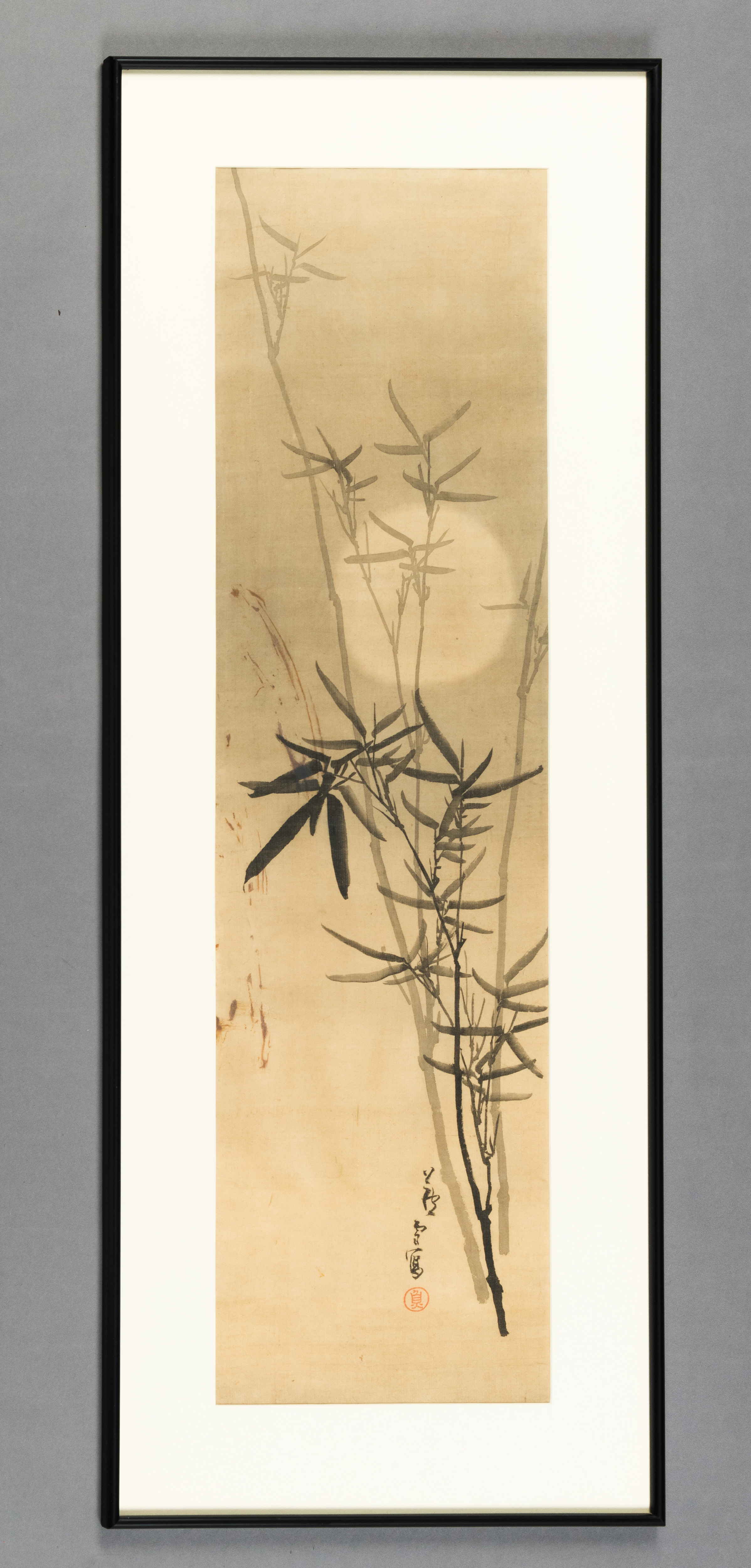 IN THE STYLE OF NAGASAWA RÔSETSU (1754-1799): BAMBOO UNDER A FULL MOON, INK ON SILK - Image 2 of 2