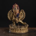 Partiell polychrom bemalte feuervergoldete Bronze des Vajrabhairava