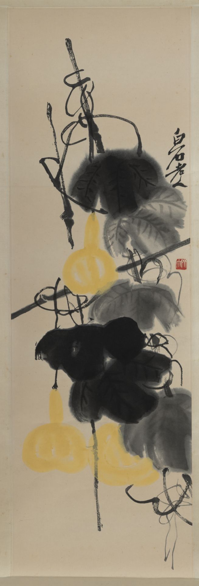 FOUR HANGING SCROLLS WITH COLOR WOODBLOCK PRINTS ('MU BAN SHUI YIN') OF FLORAL DEPICTIONS AFTER QI - Image 4 of 14