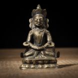 Sitzender gekrönter Buddha aus Bronze