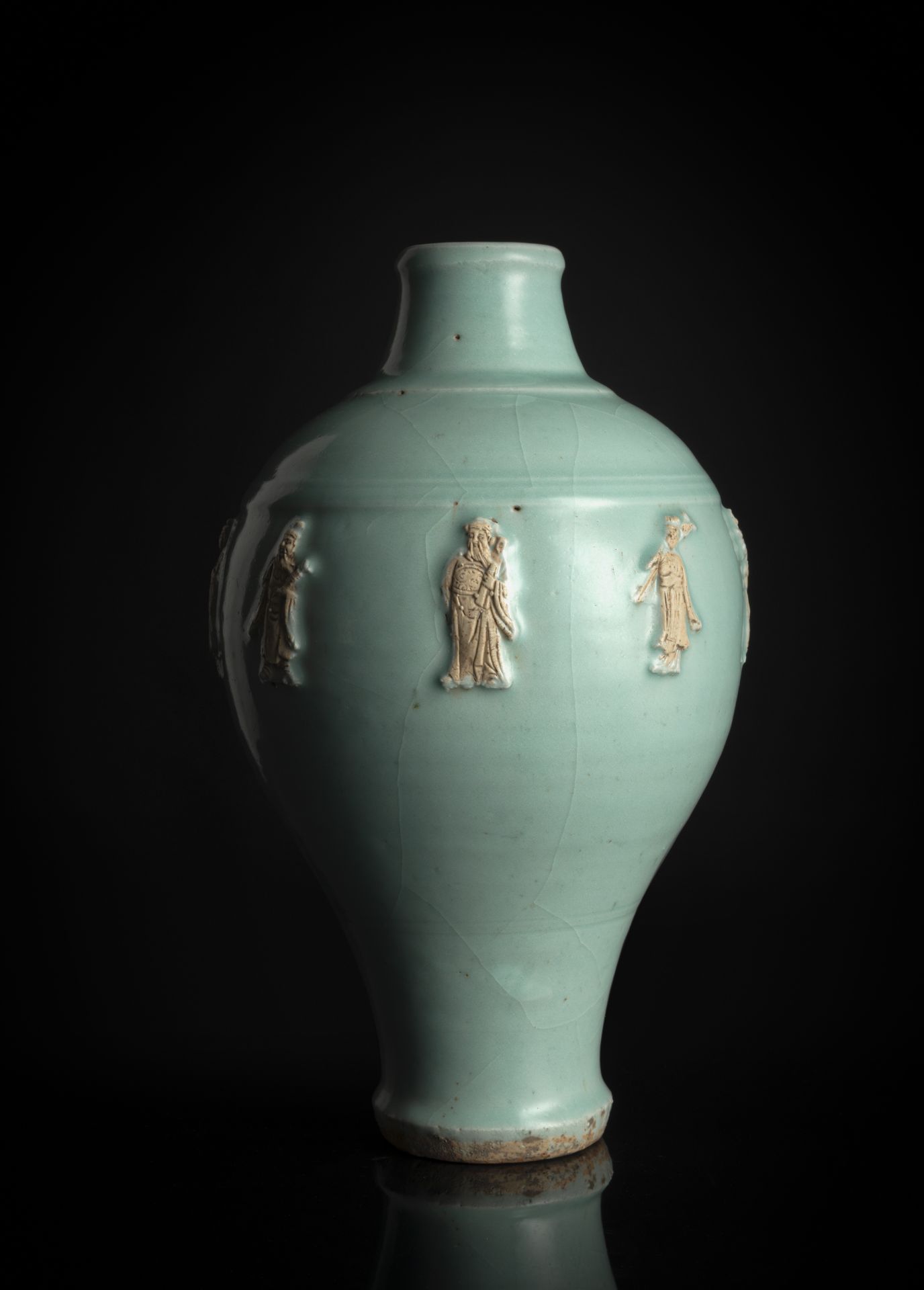 A RARE AND UNUSUAL LIGHT-BLUE-GREEN GLAZED VASE WITH THE EIGHT DAOIST IMMORTALS - Image 3 of 4