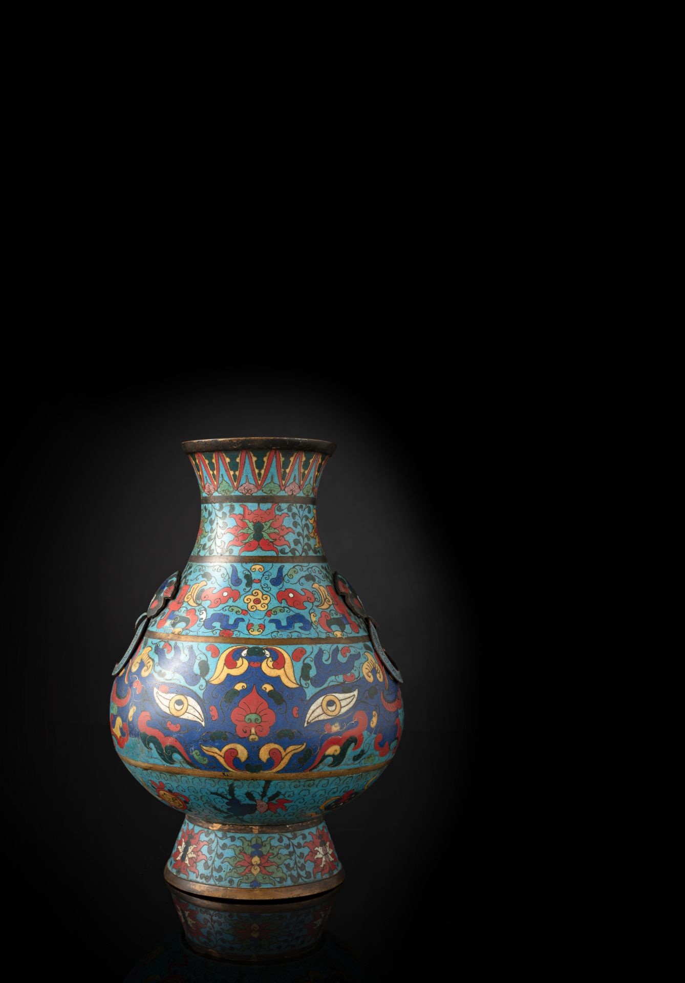 A RARE CLOISONNÉ ENAMEL 'TAOTIE' HU-VASE