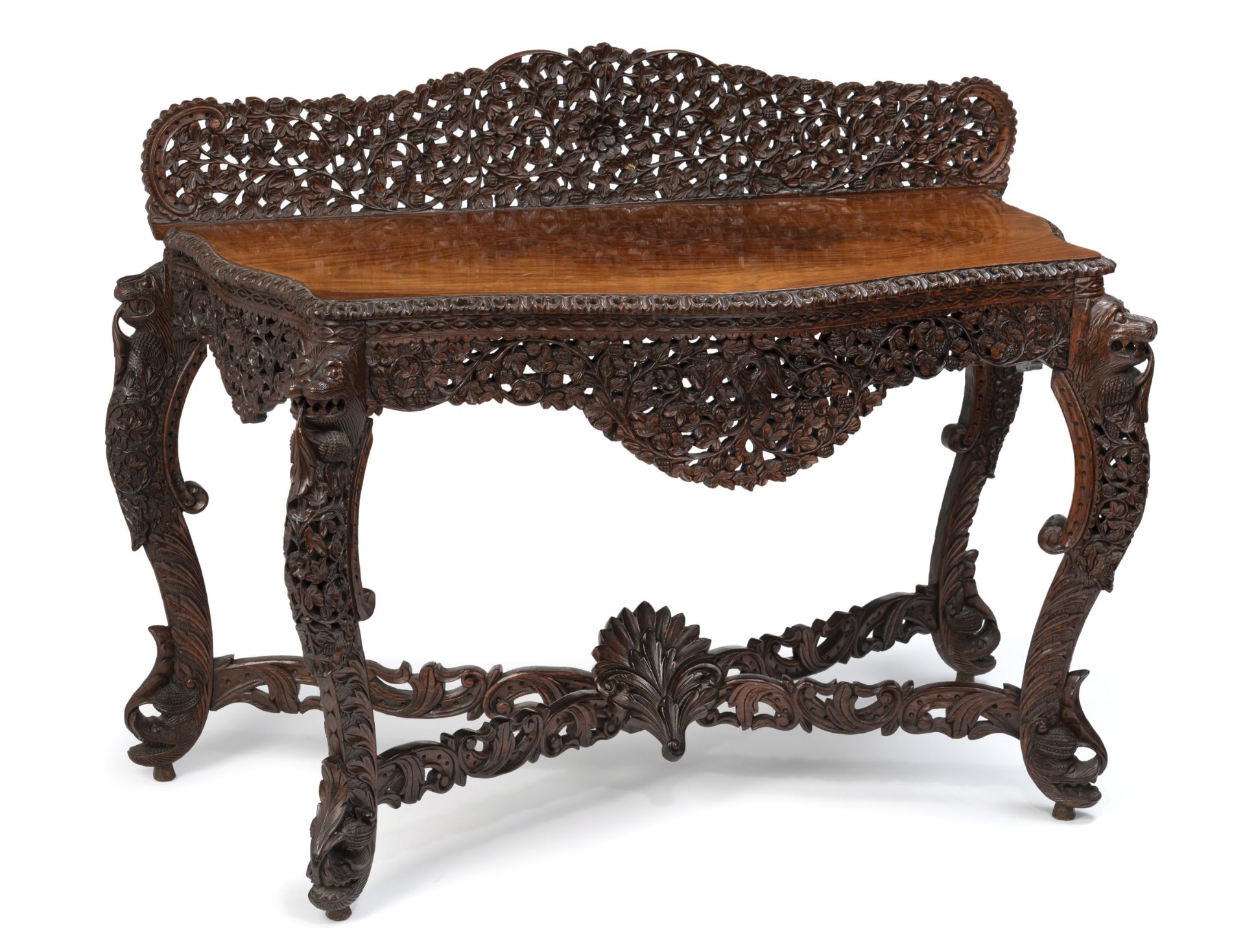 AN OPENWORK FLORAL APRON CONSOLE TABLE