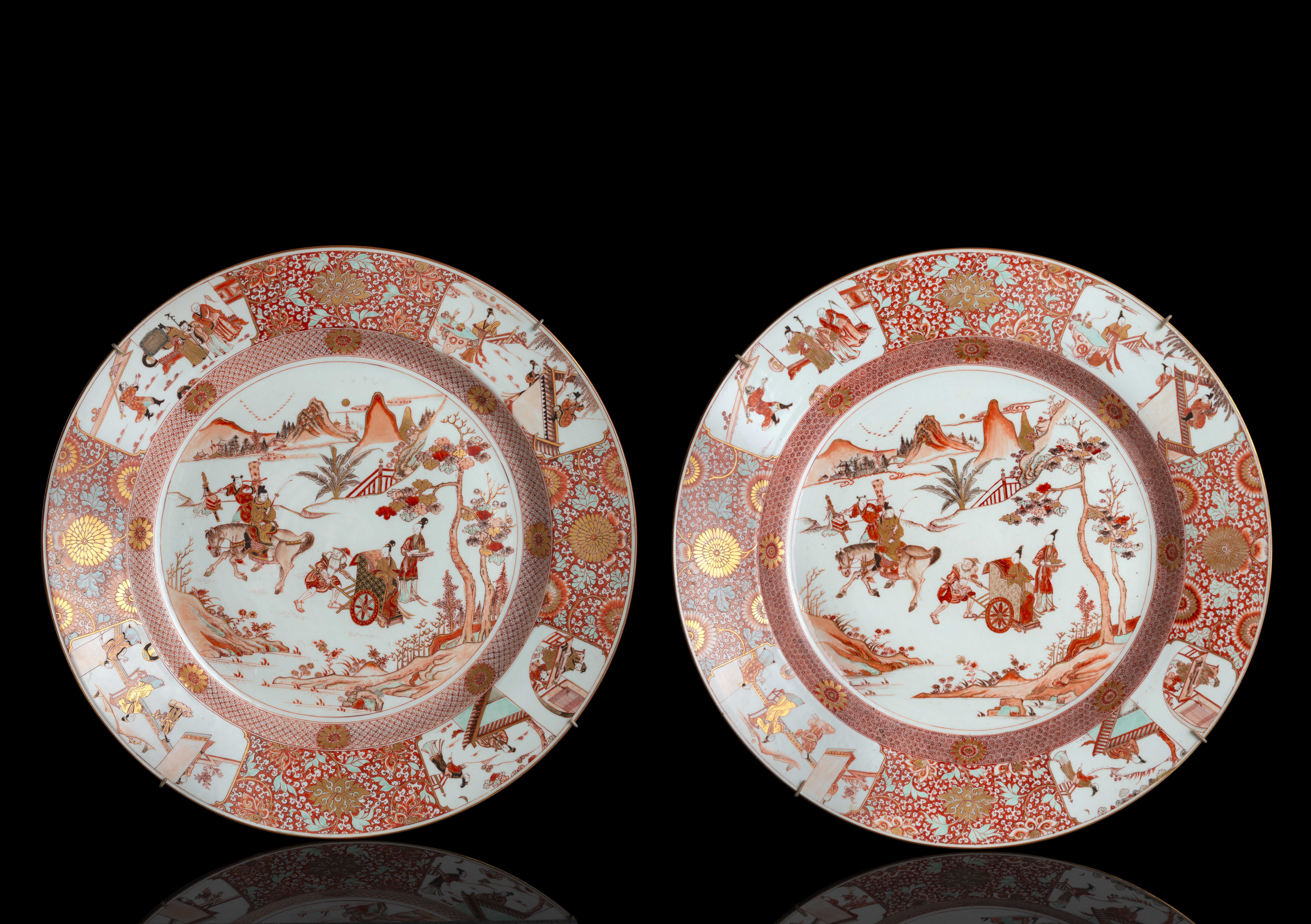 A PAIR OF VERY LARGE AND VERY RARE PORCELAIN CHARGER