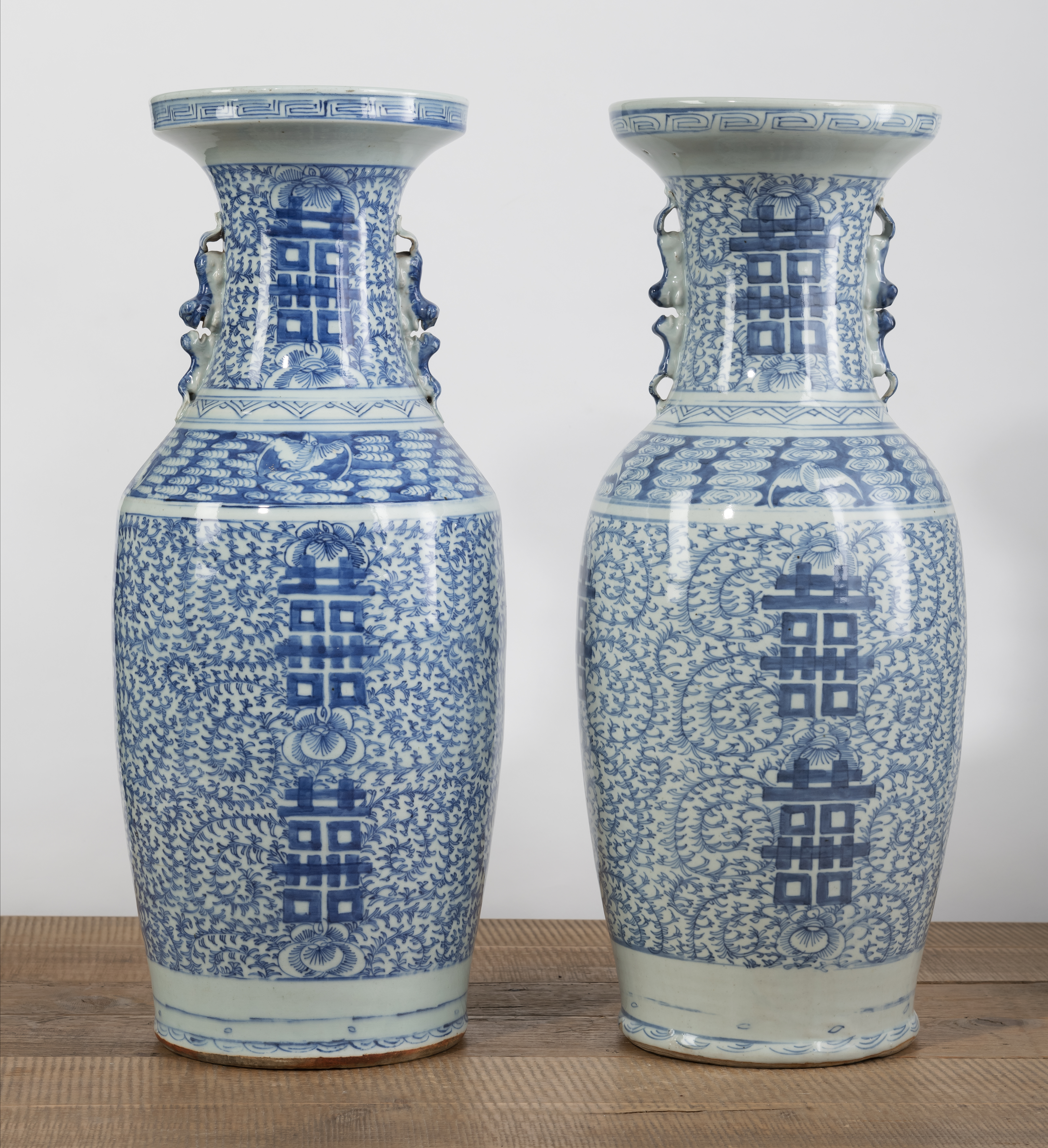 TWO BLUE AND WHITE 'SHUANGXI' PORCELAIN VASES - Image 2 of 4