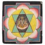 Yantra mit einer zornvollen Gottheit und Andachtsbild mit Kṛṣṇa und Rādhā