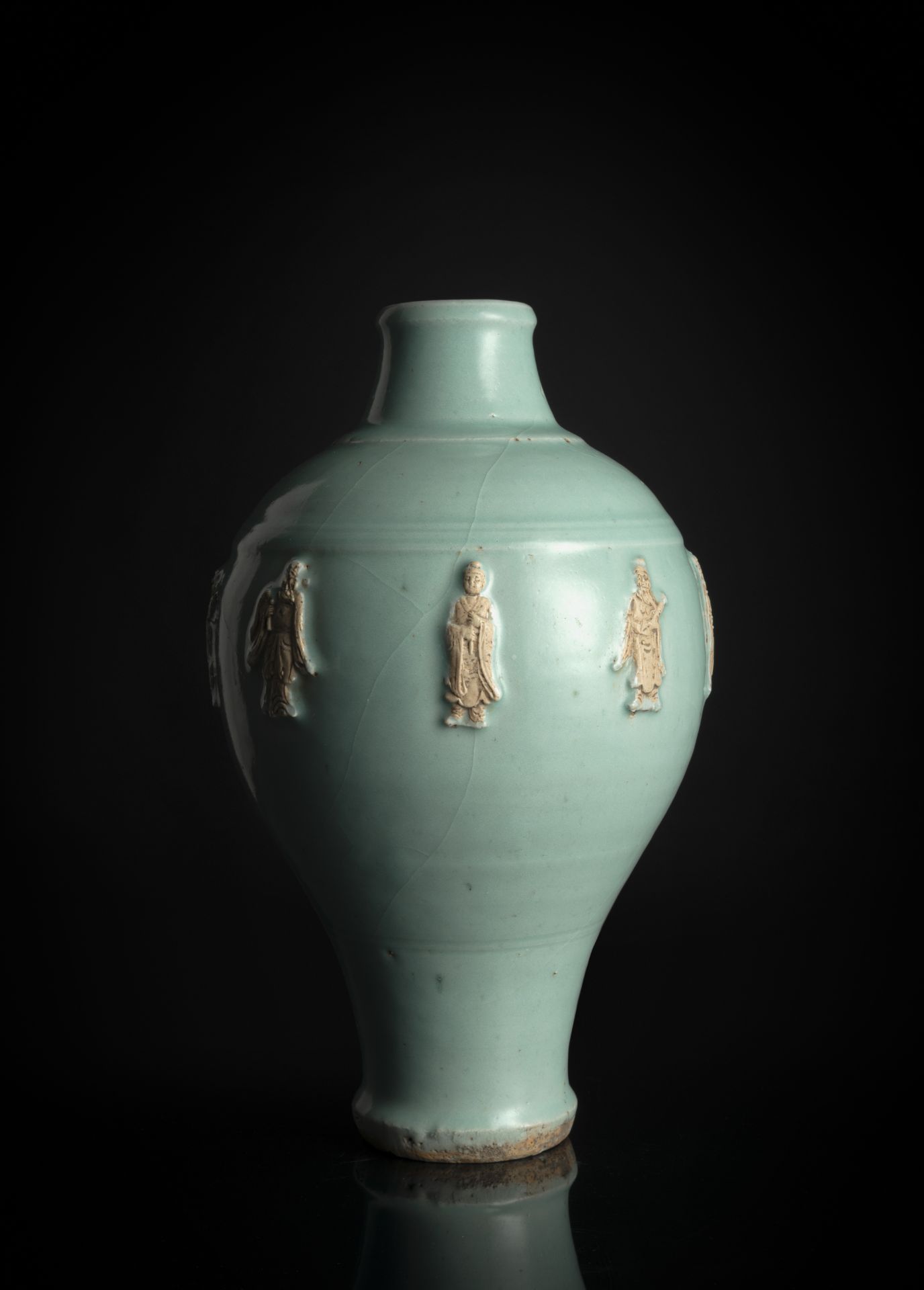 A RARE AND UNUSUAL LIGHT-BLUE-GREEN GLAZED VASE WITH THE EIGHT DAOIST IMMORTALS - Image 2 of 4