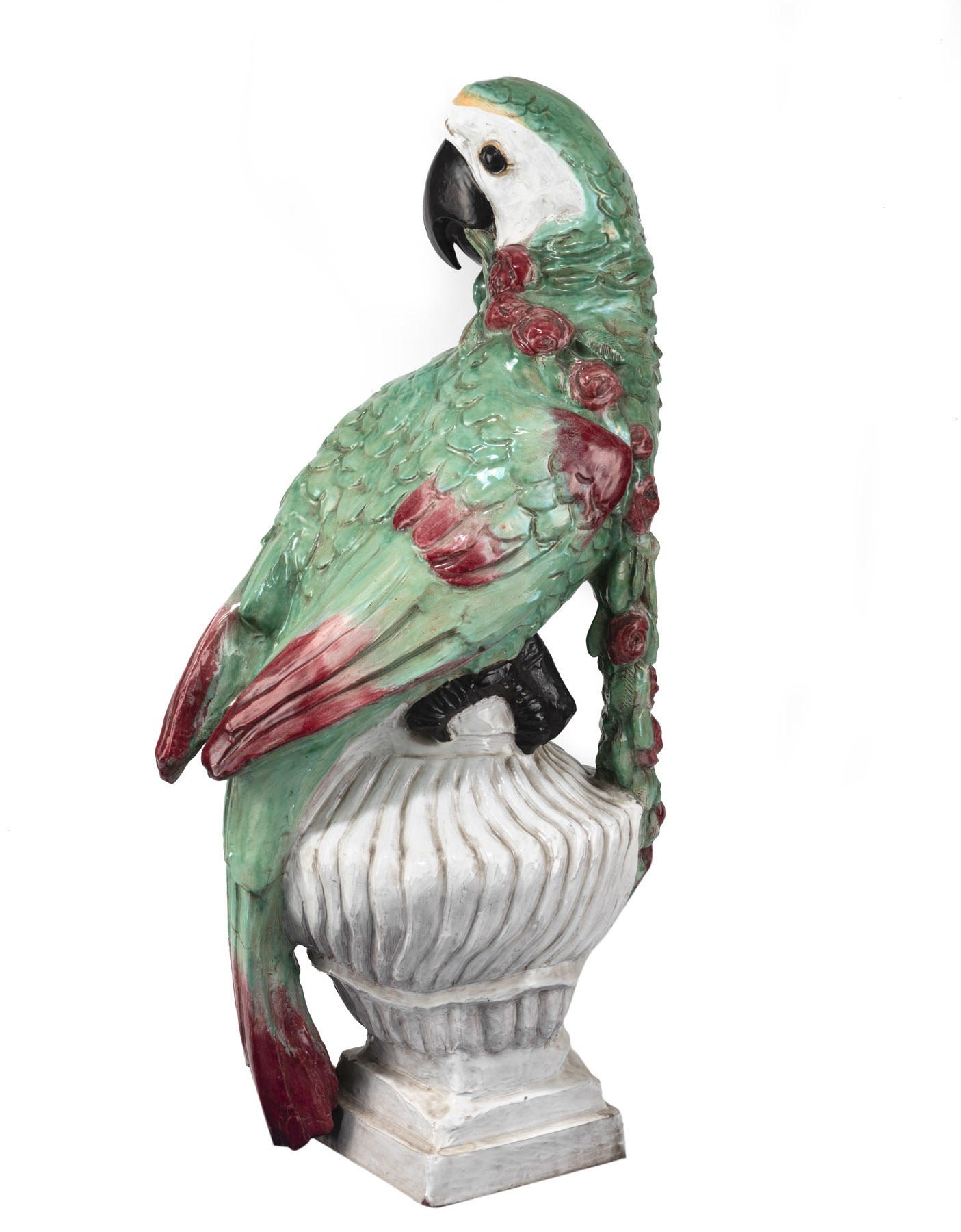 A LARGE NYMPHENBURG MAIOLICA FIGURE OF A MACAW WITH GARLAND - Image 3 of 5