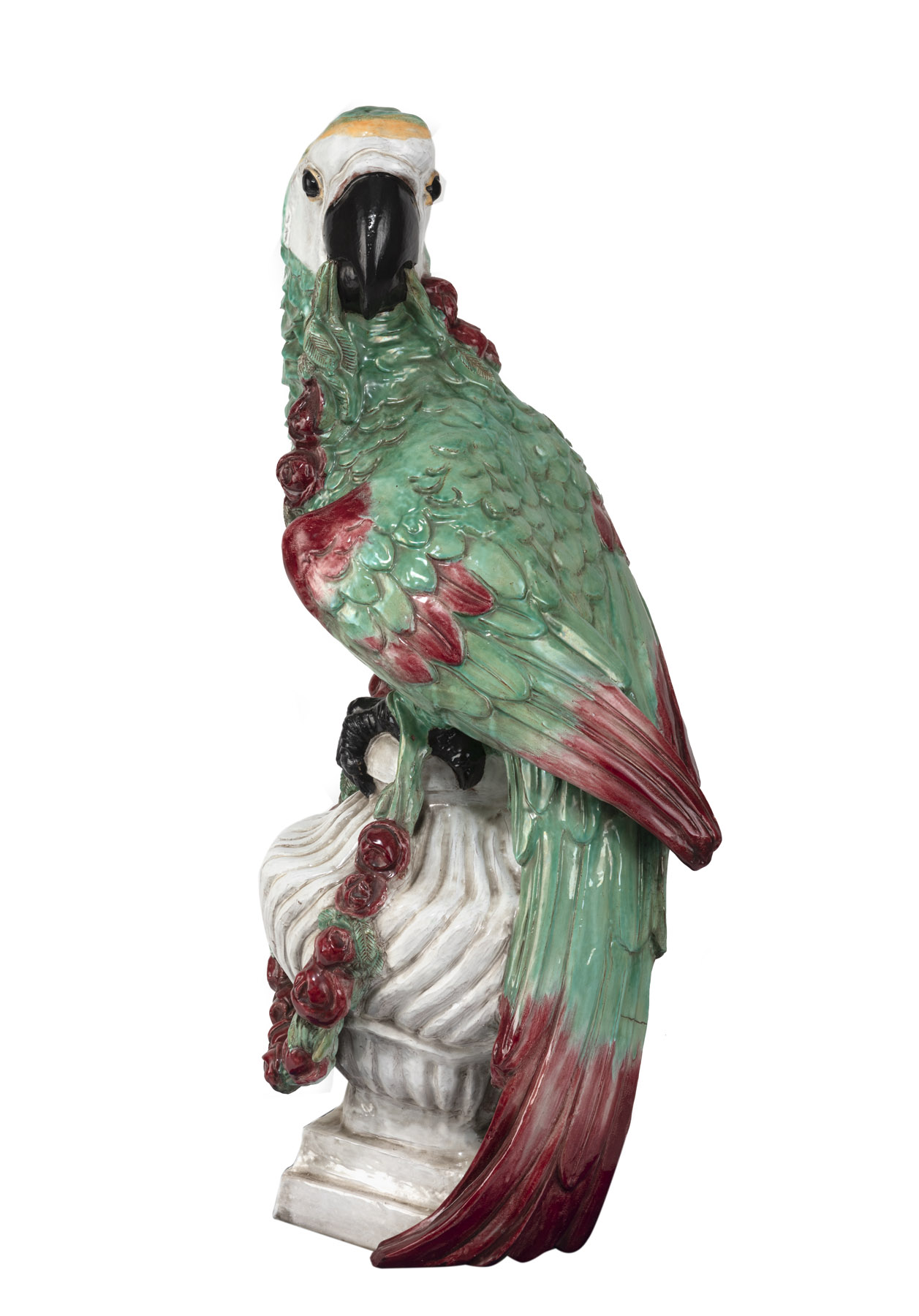 A LARGE NYMPHENBURG MAIOLICA FIGURE OF A MACAW WITH GARLAND - Image 4 of 5