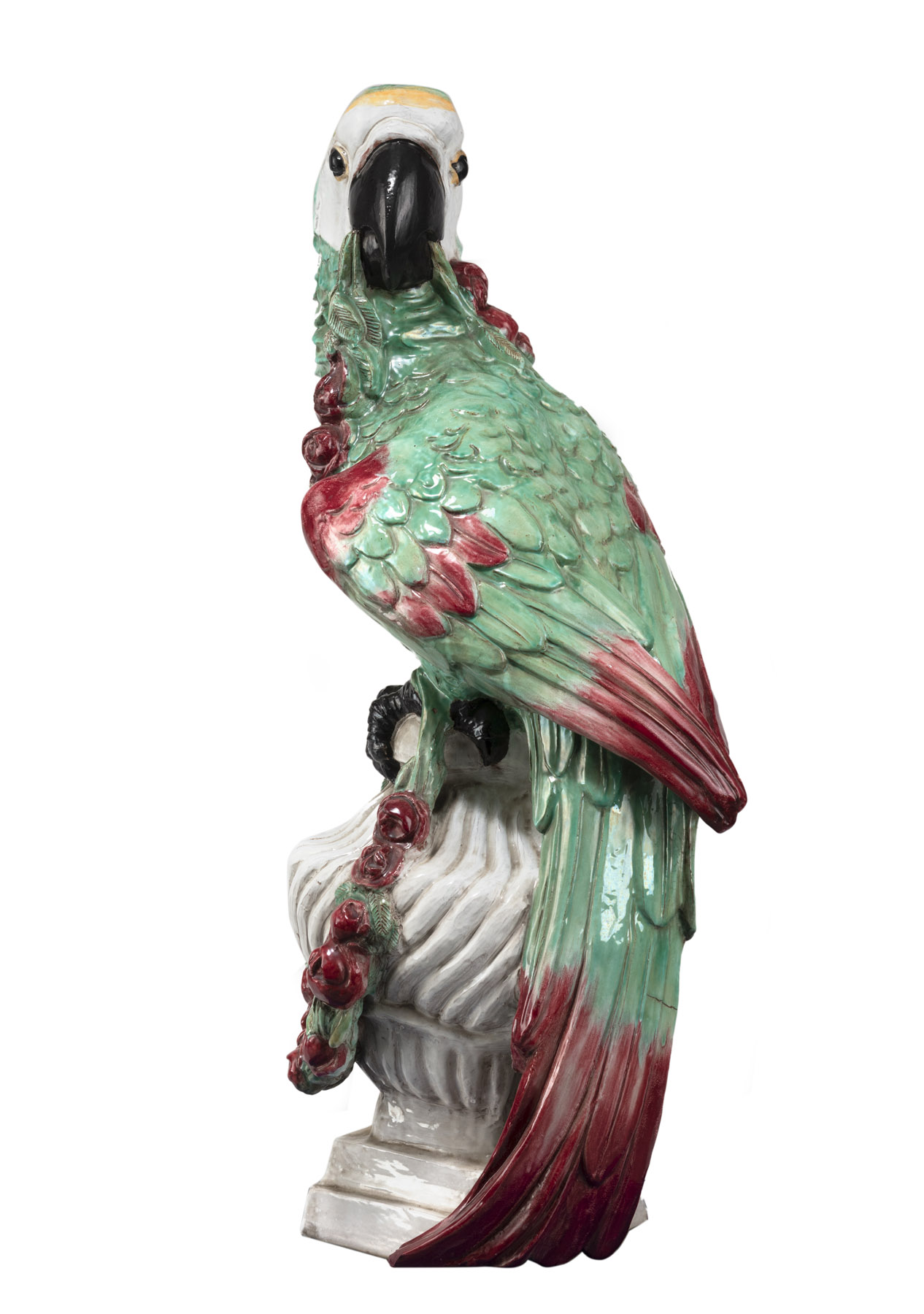 A LARGE NYMPHENBURG MAIOLICA FIGURE OF A MACAW WITH GARLAND - Image 2 of 5