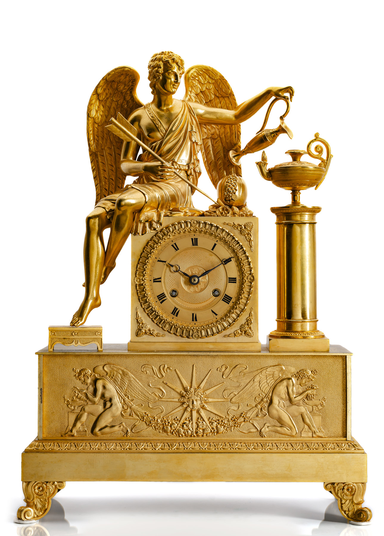 A FRENCH BRONZEGILT CHARLES X MANTLE CLOCK WITH AMOR
