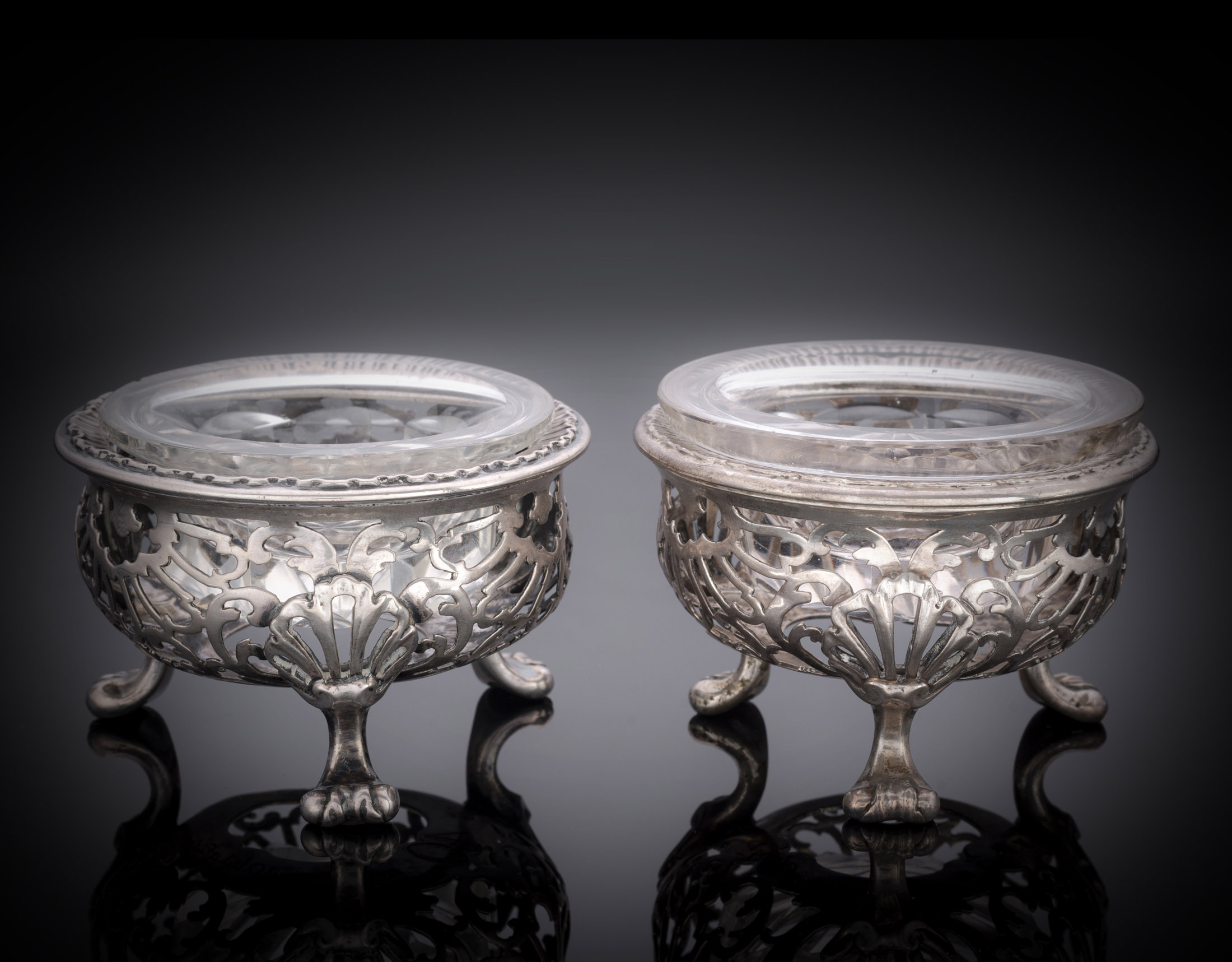 TWO GERMAN OPENWORK SILVER SALT CELLARS FROM THE TABLE SERVICE OF FREDERICK AUGUST III ELECTOR OF S