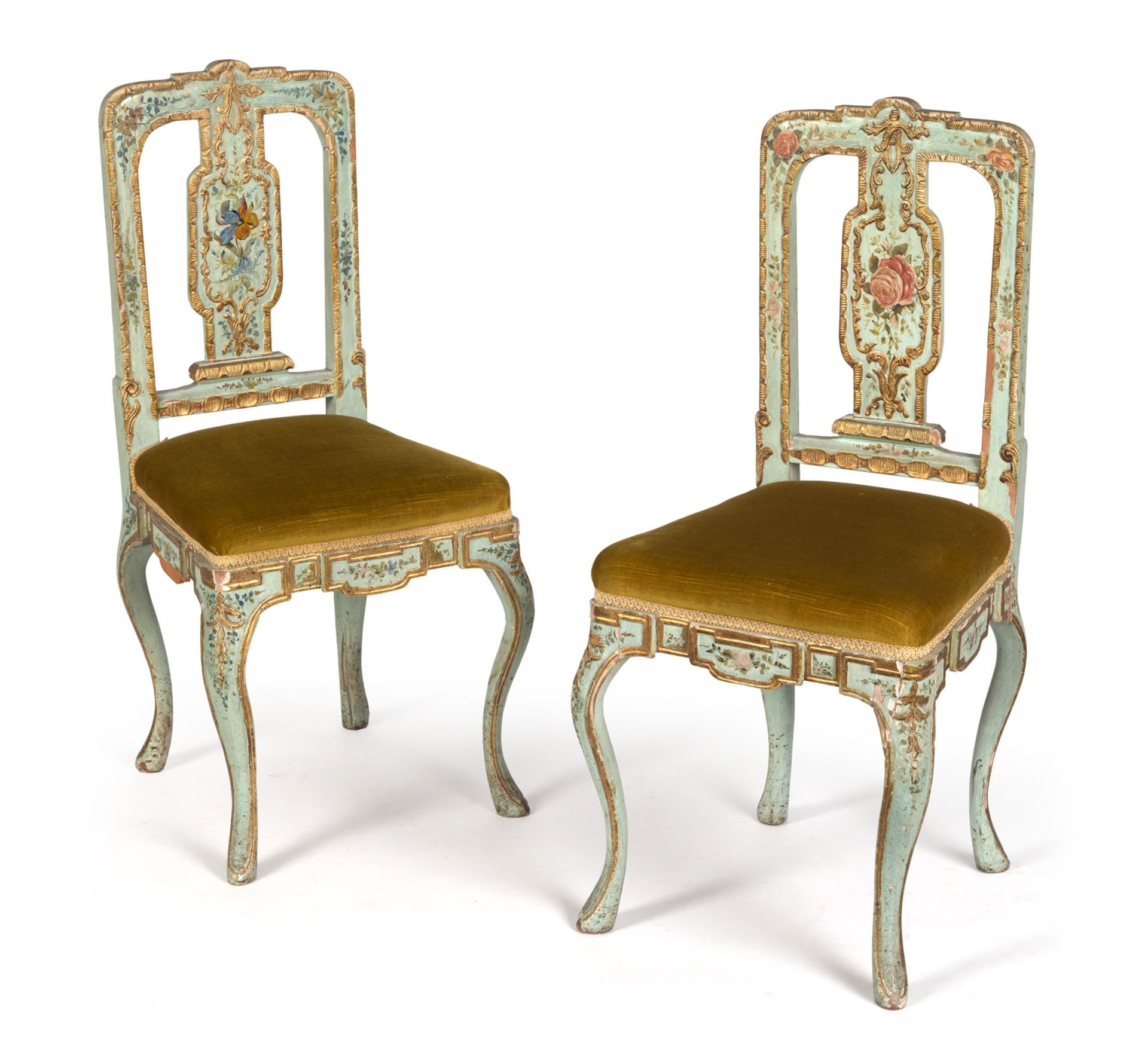 TWO POLYCHROME PAINTED SALON CHAIRS