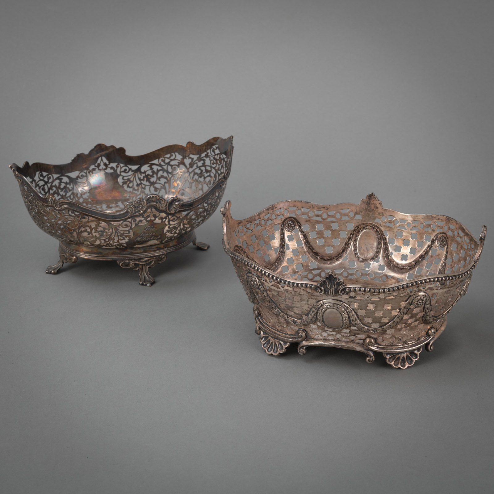 TWO ENGLISH OPENWORK SILVER BASKETS