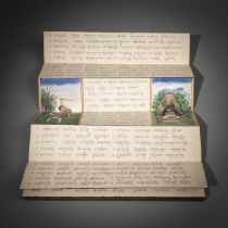 Buddhistisches Leporello-Manuskript mit polychromen Illustrationen
