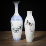 A ENAMELED EGGSHELL PORCELAIN BOTTLE VASE DEPICTING SHRIMP AND A SMALL 'QIANJIANGCAI' VASE WITH SIN