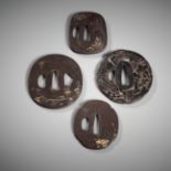 FOUR GOLD-INLAID IRON TSUBA