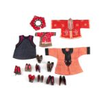 LOT OF TEXTILES FOR CHILDREN: JACKETS, A VEST, A COLLAR AND SHOES (ONE PAIR FROM WOOD)