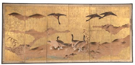 Sechsteiliger Stellschirm eines anonymem Malers (Byobu)