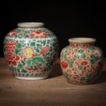 TWO 'WUCAI' FLORAL AND FO-LION PORCELAIN VASES