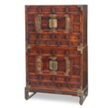 A TWO-PART WOOD AND BRASS CHEST CABINET WITH SECOND BASE