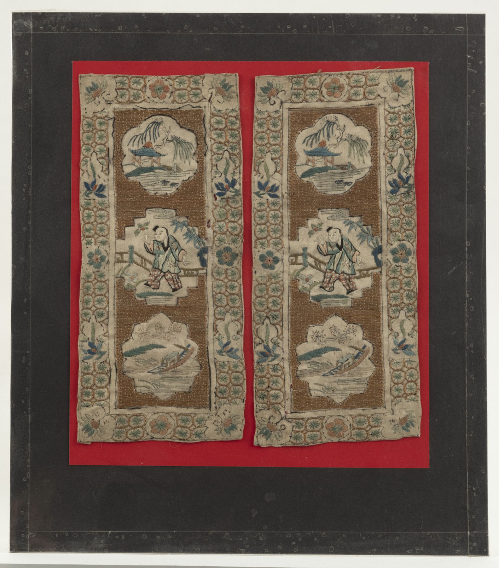 LOT OF SILK EMBROIDERIES: FIVE PAIRS OF EMBROIDERED SLEEVE TRIMS AND A FRAGMENT - Image 8 of 8