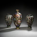 A GROUP OF THREE VARIOUS CLOISONNÉ-ENAMEL VASES WITH FLORAL DECORATION