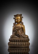 Feine Bronze des Padmasambhava mit Silbereinlagen
