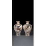 A LARGE PAIR OF SATSUMA-VASES DECORATED WITH SPARROWS AND DUCKS AMIDST FLOWERING LOTUS