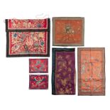 SIX SILK EMBROIDERIES WITH DRAGON, PHOENIX, ELEPHANT AND FIGURE PATTERN