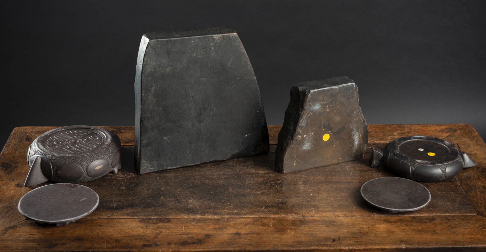TWO INKSTONES AND TWO STONE INK EWERS - Image 2 of 3