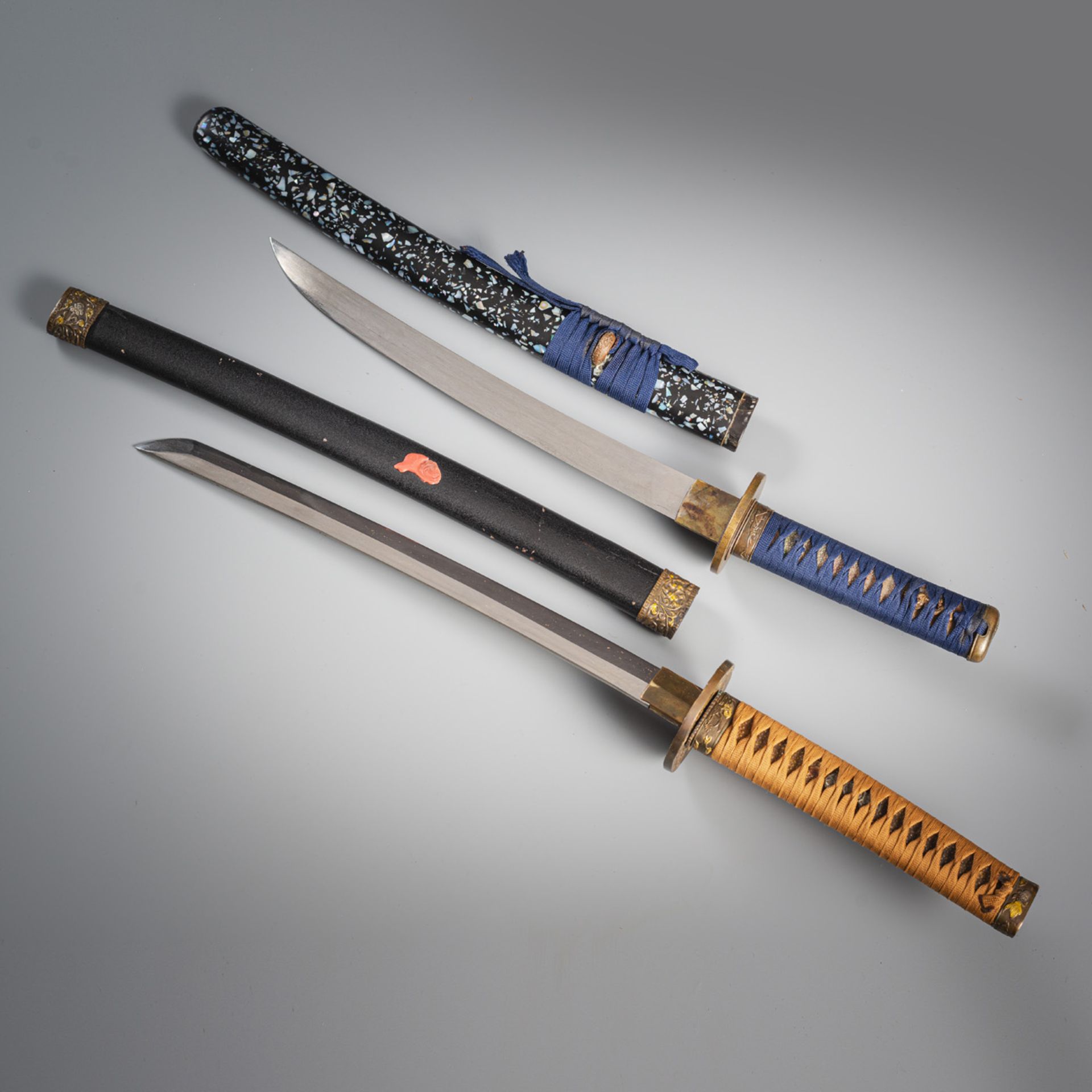 TWO WAKIZASHI, ONE WITH MOTHER-OF-PEARL-INLAID SHEATH