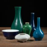 SIX MONOCHROME VASES AND BOWLS