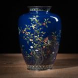 A CLOISONNÈ-ENAMEL VASE WITH BIRDS AMIDST FLOWERING BRANCHES