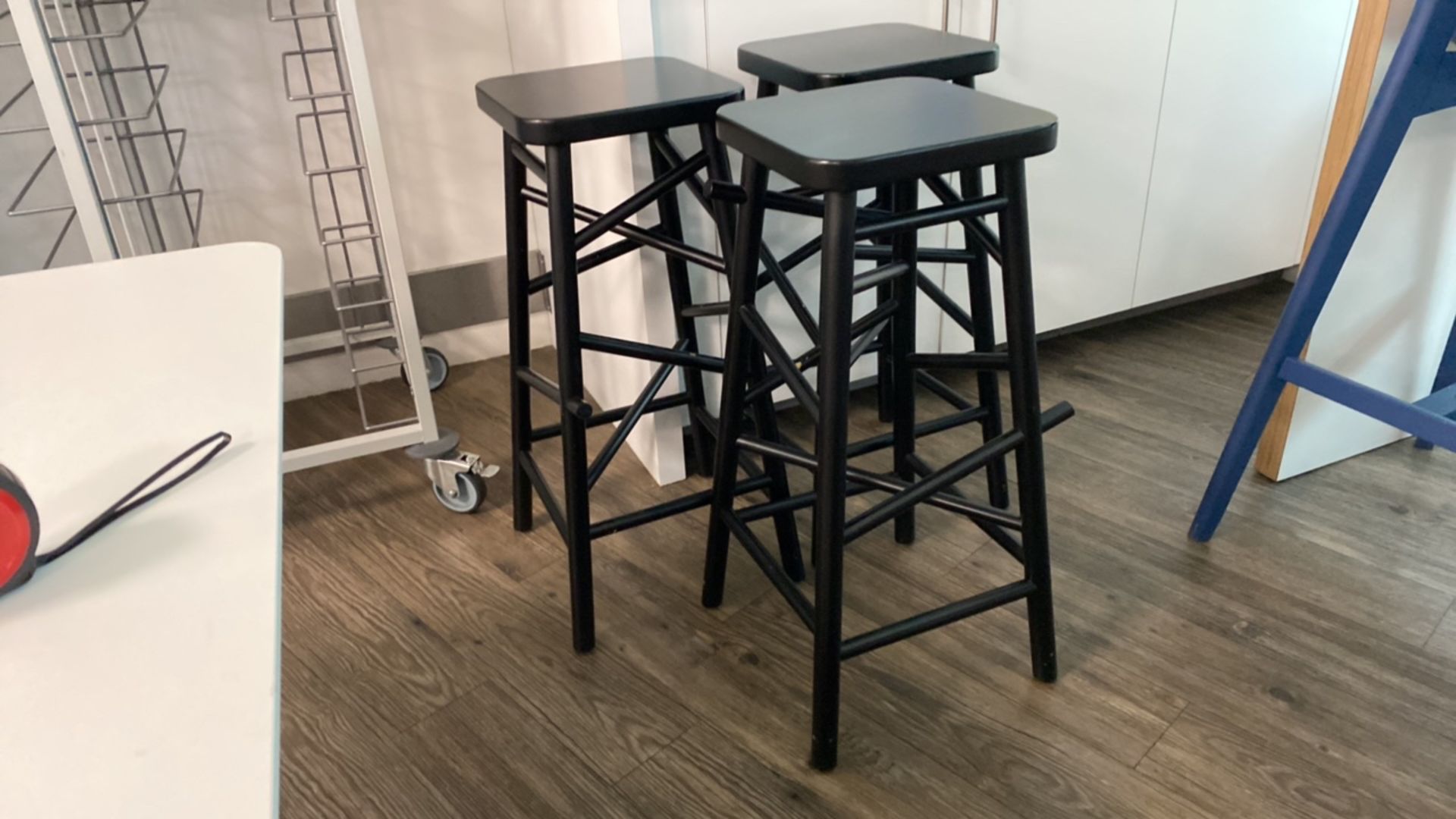 3x Black Wooden Bar Stools - Image 2 of 3