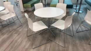 Set Of 4 White Chairs And Circular Table