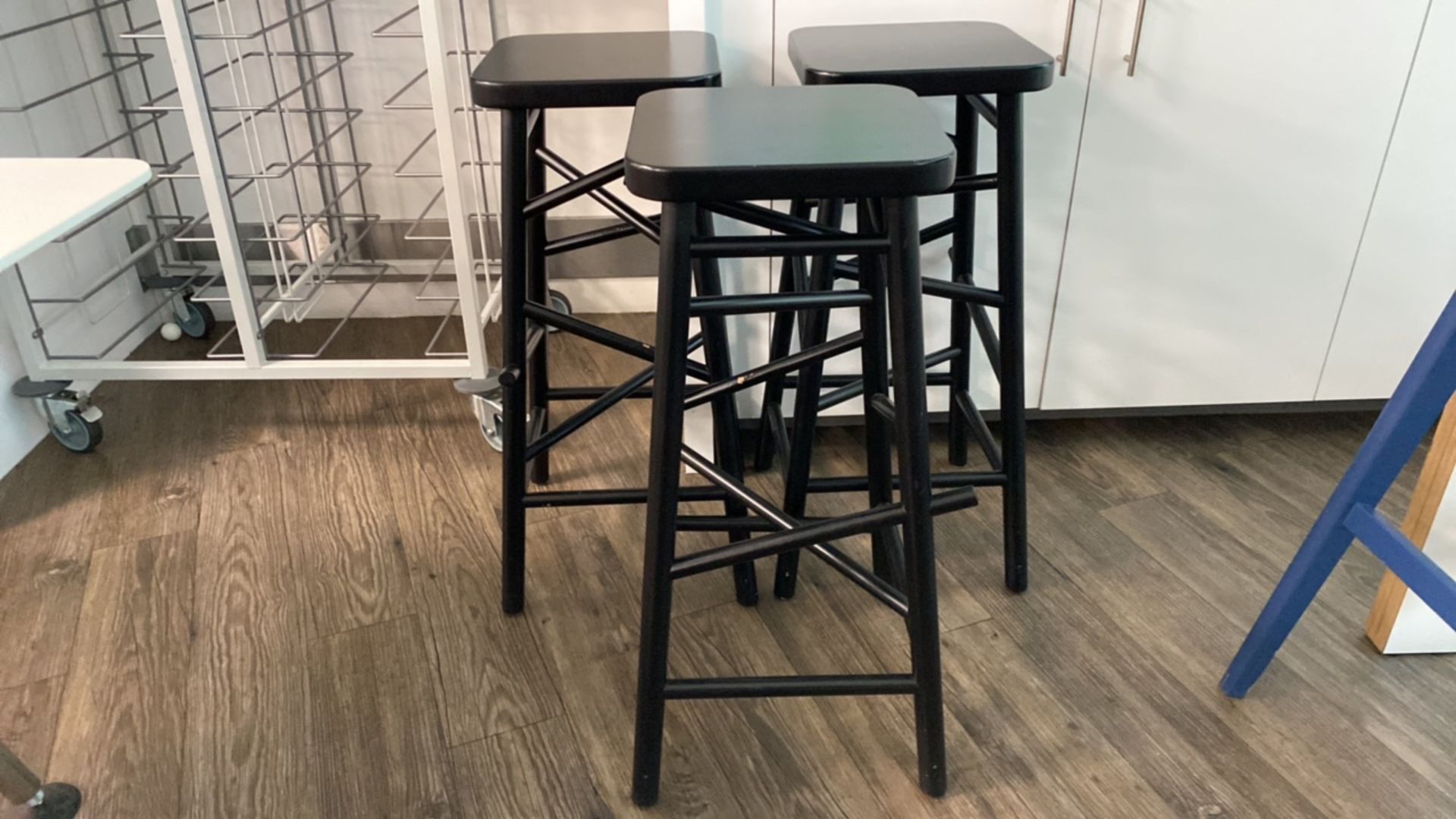 3x Black Wooden Bar Stools