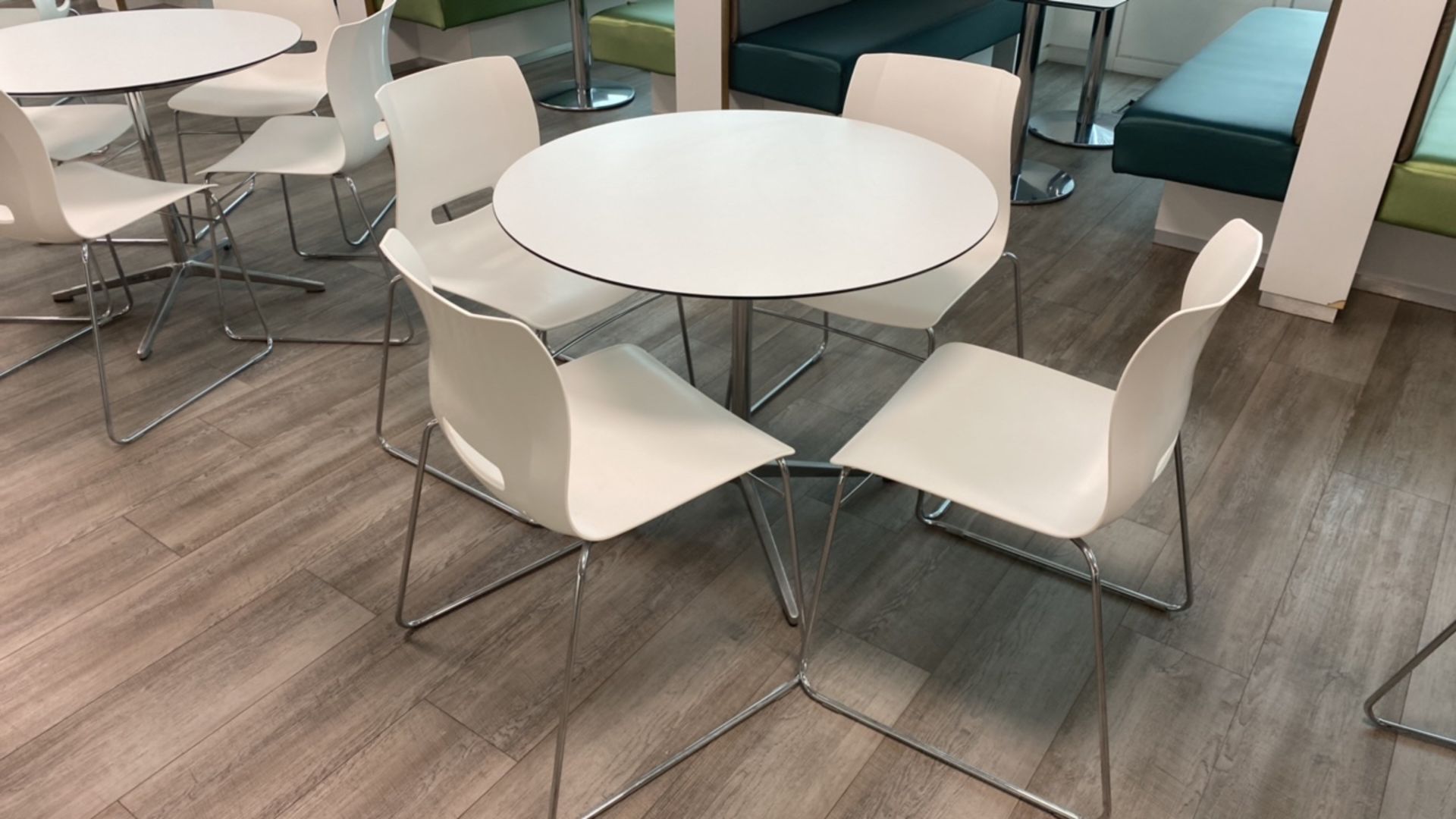 Set Of 4 White Chairs And Circular Table - Image 2 of 3