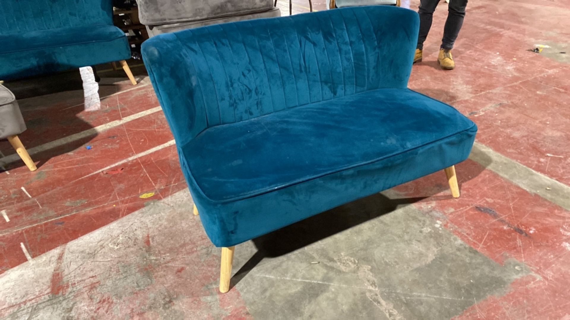 Two Seater Turquoise Fabric Sofa - Image 3 of 4