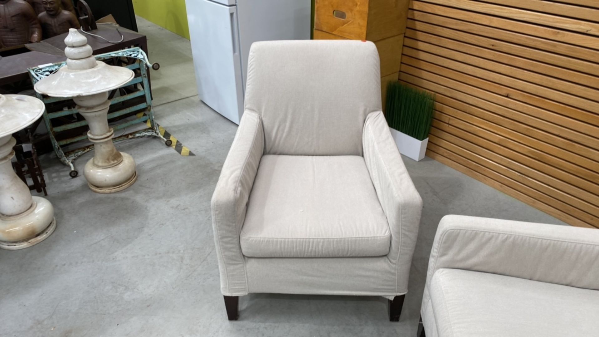 Set Of Two Cream Upholstered Armchairs - Image 3 of 4