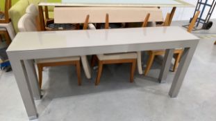 Large Grey Wooden Bench Desk With Metal Leg Ends