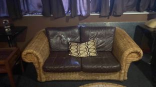 Large Two Seater Wicker And Leather Sofa