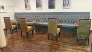 Large Grey Bankquetline Seating With Chairs And Tables