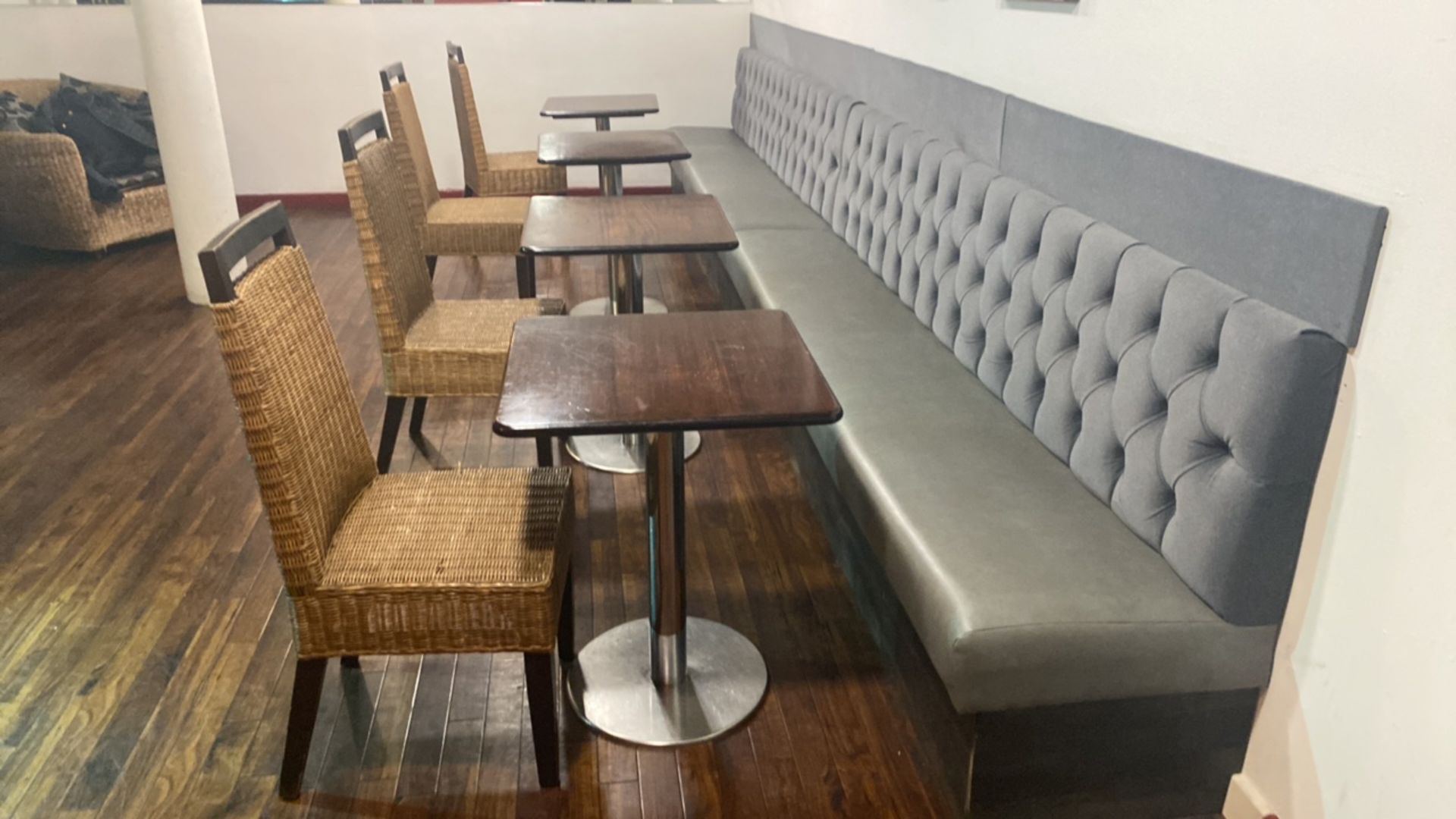Large Grey Bankquetline Seating With Chairs And Tables - Image 2 of 5