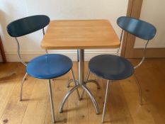 Set of table and 2 blue chairs
