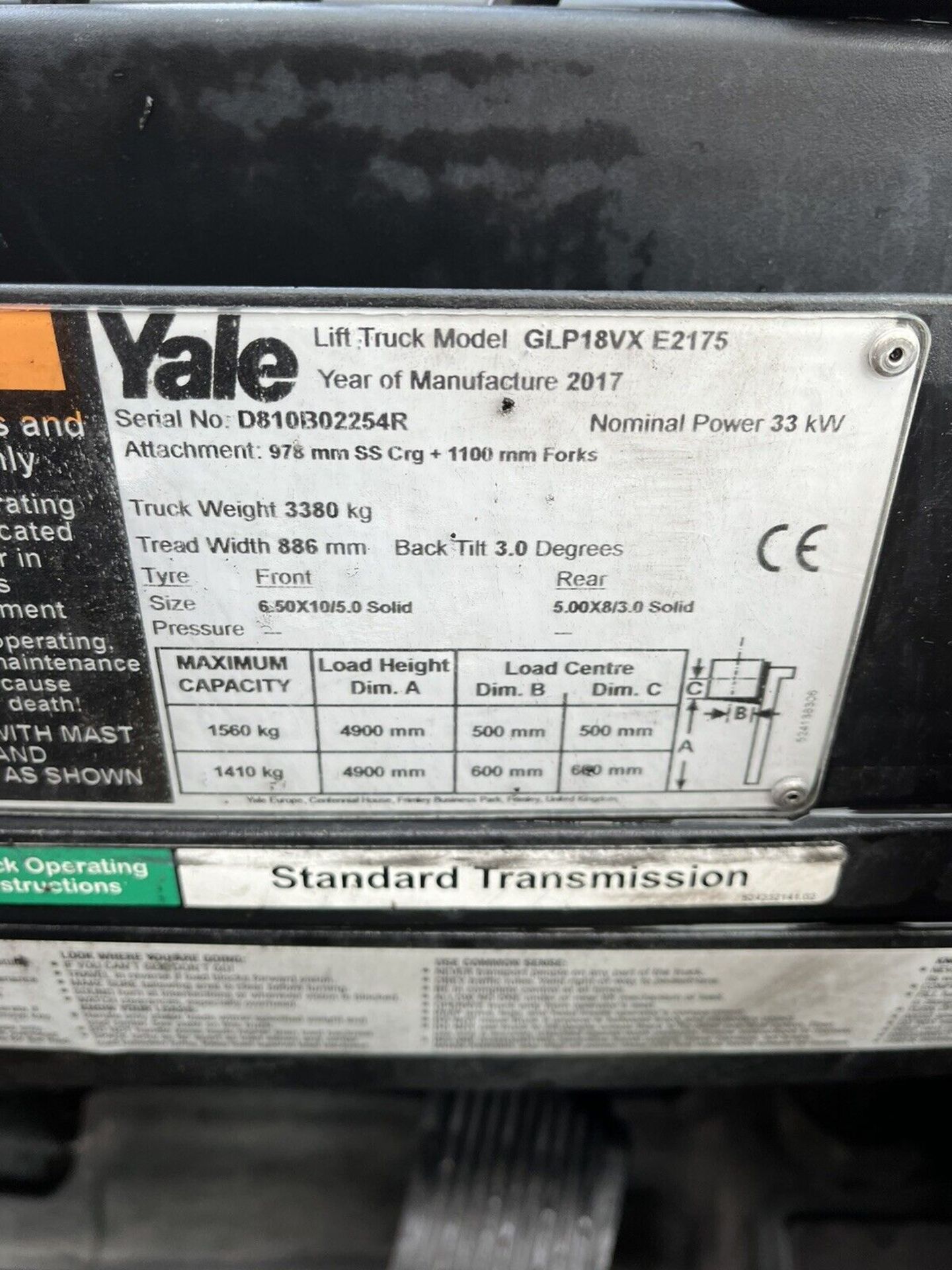 Yale 1.8 Tonne Gas Forklift Container Spec 2017 Full Heated Cab - Image 7 of 7